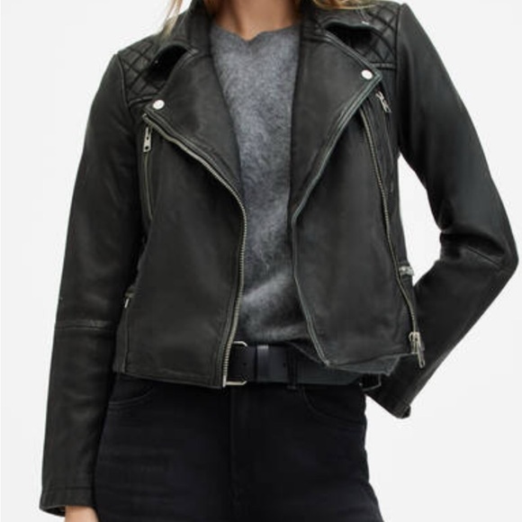 All Saints Cargo distressed leather biker / moto jacket - Picture 6 of 10